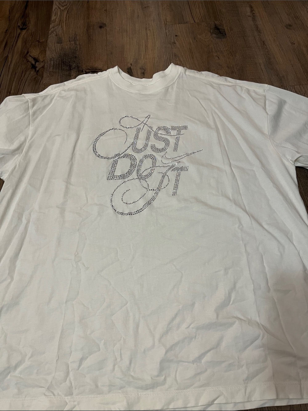 Nike White Crystal "Just Do It" Script Graphic Tee